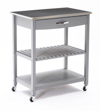 38 Inch 2 Tier Kitchen Cart Island, Shelf, Steel Top, Lock Casters, Gray