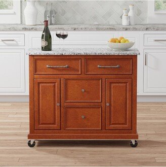 Glenwillow Home Kitchen Cart in Cherry with Grey Granite Top - No-Tools Assembly