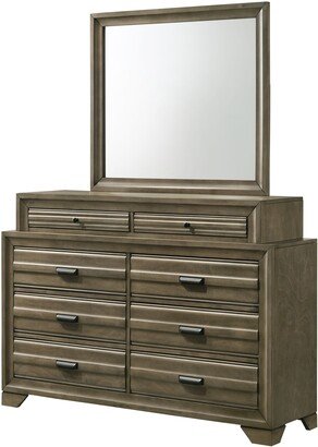 Loiret Rubbed Gray Oak Finish Wood 8-Drawer Dresser with Mirror