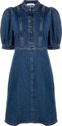 Puff-Sleeve Denim Minidress