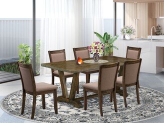 Kitchen Table Set - A Kitchen Table with Trestle Base and Parsons Chairs - Distressed Jacobean Finish