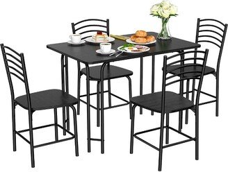 5 Piece Dining Set Home Kitchen Table 29.5'' and 4 Chairs with Metal Legs Modern Black