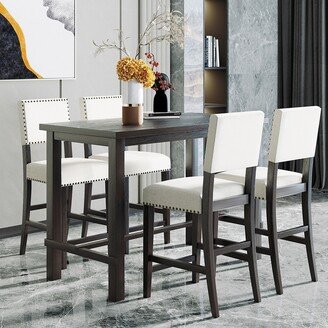 5-Piece Counter Height Dining Set, Classic Elegant Table and 4 Chairs-AA