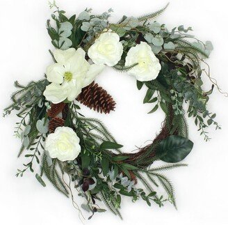 National Tree Company 26 Mixed Greens and White Flowers Christmas Wreath