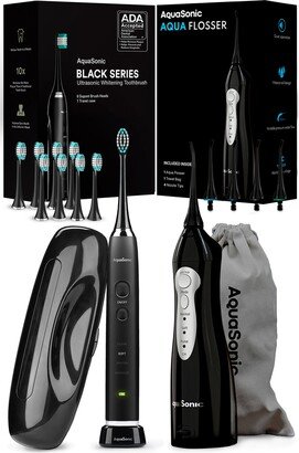 AQUASONIC Black Series Toothbrush & Black Aquaflosser Bundle