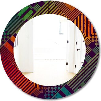 Designart 'Grungy Geometric' Printed Modern Mirror - Oval or Round Wall Mirror - Red