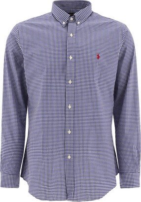 Pony Embroidered Gingham-Check Patterned Shirt