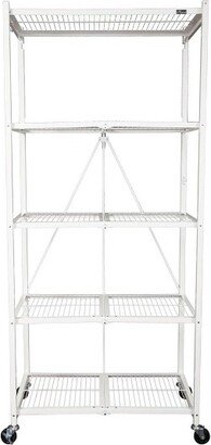 Origami Large Wheeled 5-Shelf Folding Steel Wire Shelving, White (21x36x78)