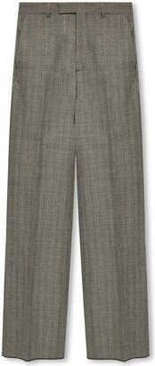 Herringbone Patterned Pleated Trousers