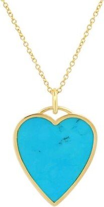 Turquoise Inlay Heart Yellow Gold Necklace