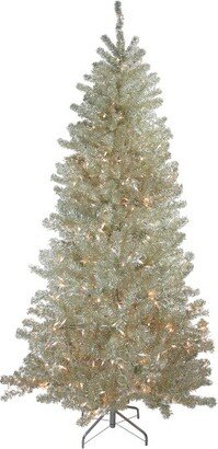 Northlight 6' Pre-Lit Silver Champagne Artificial Metallic Tinsel Christmas Tree - Clear Lights