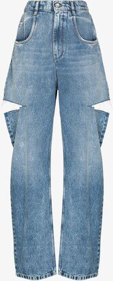 Blue Distressed Straight-Leg Jeans