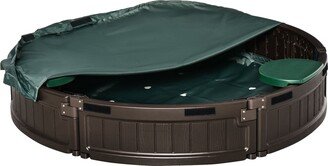 Kids Sandbox with Cover and Seats, Round Sandbox for Ages 3-12, Brown - 48.5 x 48.5x 8.25