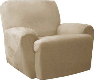 4pc Stretch Plush Recliner Slipcover Tan