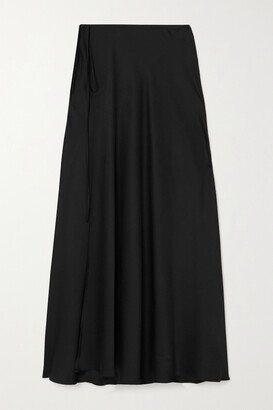 Satin Wrap Maxi Skirt - Black