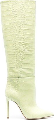 Leather crocodile-embossed boots-AA