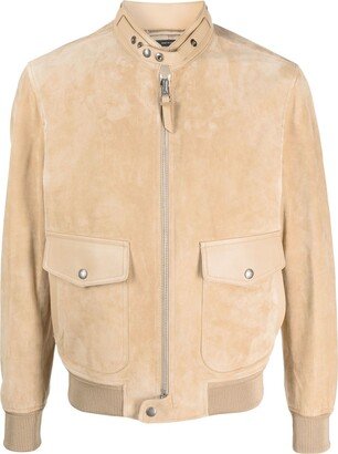 Zip-Up Suede Bomber Jacket-AB