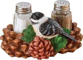 Collections Etc Hand-Painted Chickadee 3-Piece Salt & Pepper Set