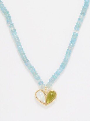 Gemella Sweetheart Beaded Peridot, Opal & Gold Necklace