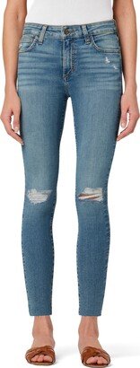 Distressed High Waist Raw Crop Skinny Jeans