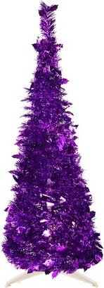 Northlight 6' Purple Tinsel Pop-Up Artificial Christmas Tree, Unlit