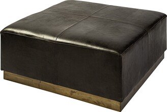 Black Leather Ottoman with Metal Base