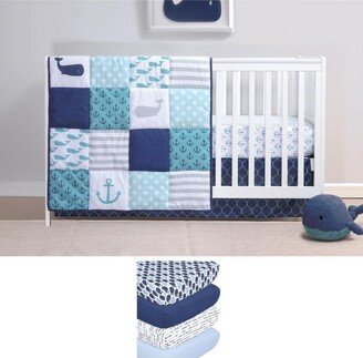 The Nautical 7 Piece Baby Nursery Crib Bedding Set, Quilt, Crib Sheets, and Crib Skirt - Navy/white/aqua