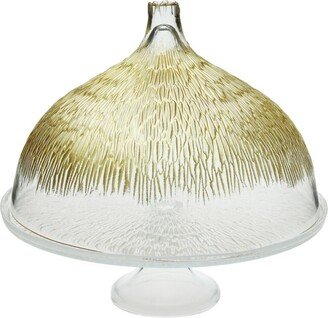 Glass Cake Stand with Dome with Gold-tone Design