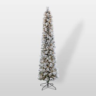 9ft Pre-Lit Flocked Portland Slim Artificial Christmas Pine Tree - Puleo