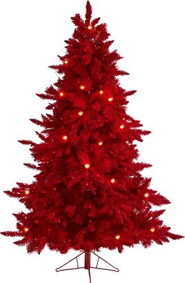 Flocked Fraser Fir Artificial Christmas Tree with Lights, Globe Bulbs and Bendable Branches, 72