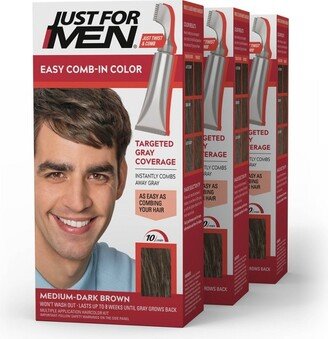 Easy CombIn Color Gray Hair Coloring for Men with Comb Applicator MediumDark Brown A40 - 3pk