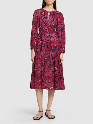 Helia printed cotton blend midi dress