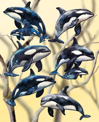 Holiday Wooden Clip-On Ornaments Majestic Orcas Set of 6 G. DeBrekht