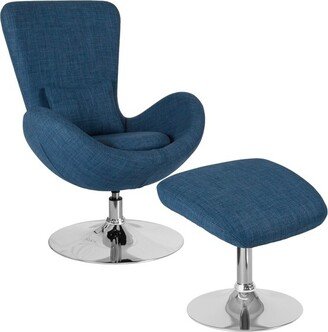 Merrick Lane Fabric Upholstered High Back Lounge Chair and Ottoman Set with Matching Chrome Bases in Blue