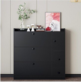 Versatile Shoe Cabinet with 3 Flip Top Drawers and Pull-Down Seat, Black