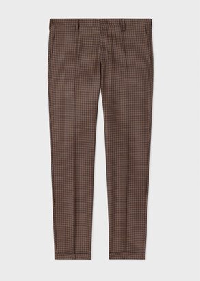 Brown Gingham Check Slim-Fit Wool Pants