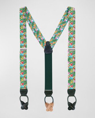 Men's Tropical-Print Linen Suspender Braces