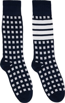 Navy Gingham 4-Bar Socks