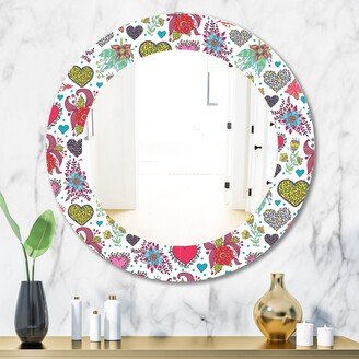 Designart 'Beautiful Flowers & Hearts Pattern' Printed Modern WallMirror - Contemporary Oval or Round Wall Mirror - Gold