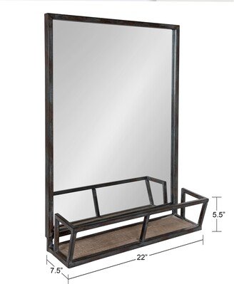 Jackson Rustic Black Metal Organizer Mirror With Shelf - 22x29