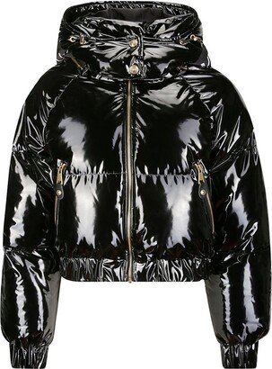 Glossy-Finish Zip-Up Puffer Jacket