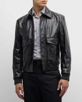 Men's Faded Leather Blouson Jacket