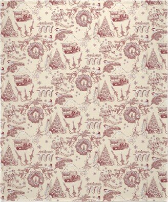 Fleece Photo Blankets: Holiday Traditions Toile - Red On Cream Blanket, Fleece, 50X60, Red