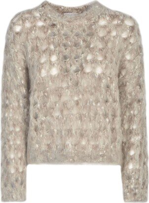 Fluffy Net Open-Knitted Crewneck Jumper