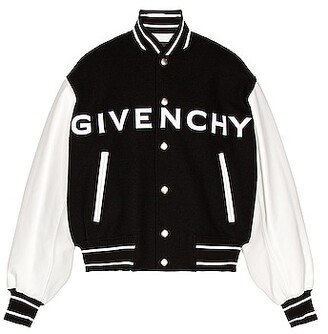 Wool & Leather Varsity Jacket in Black,White