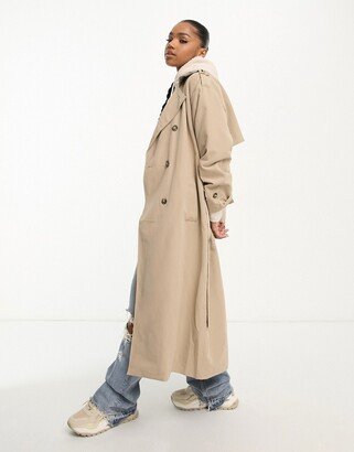 longline belted trench coat in stone