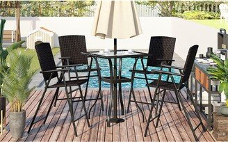 TONWIN Outdoor Patio 5-Piece Rattan Conversation Set, Chairs W/ Stools& Table