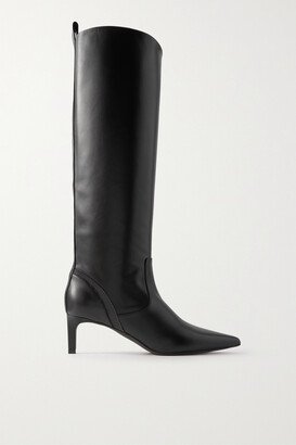 Bead-embellished Leather Knee Boots - Black