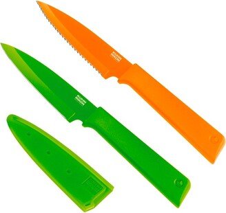 Colori+ Prep Set, Set of 2 Serrated & Paring Knives, 4-Inch, Orange/Green