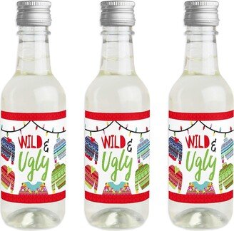 Big Dot Of Happiness Wild & Ugly Sweater Party - Mini Wine Bottle Label Stickers Christmas Gift 16 Ct